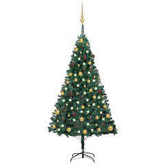 vidaXL Artificial Christmas Tree with LEDs&Ball Set Green 59.1" PVC, 3077535