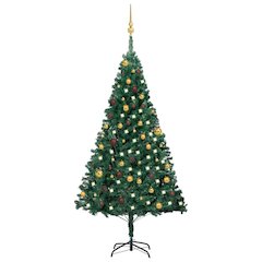 vidaXL Artificial Christmas Tree with LEDs&Ball Set Green 70.9" PVC, 3077536