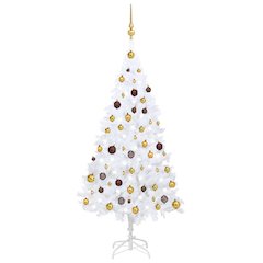 vidaXL Artificial Christmas Tree with LEDs&Ball Set White 59.1" PVC, 3077540