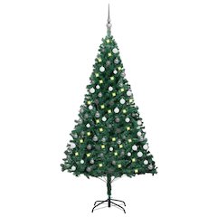 vidaXL Artificial Christmas Tree with LEDs&Ball Set Green 59.1" PVC, 3077707