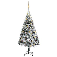 vidaXL Artificial Christmas Tree with LEDs&Ball Set Green 59.1" PVC, 3077819