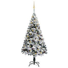vidaXL Artificial Christmas Tree with LEDs&Ball Set Green 70.9" PVC, 3077820