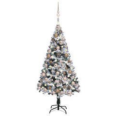 vidaXL Artificial Christmas Tree with LEDs&Ball Set Green 59.1" PVC, 3077867