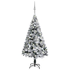 vidaXL Artificial Christmas Tree with LEDs&Ball Set Green 59.1" PVC, 3077915