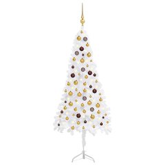 vidaXL Corner Artificial Christmas Tree LEDs&Ball Set White 59.1" PVC, 3077948