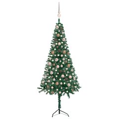 vidaXL Corner Artificial Christmas Tree LEDs&Ball Set Green 59.1" PVC, 3077953