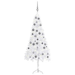 vidaXL Corner Artificial Christmas Tree LEDs&Ball Set White 59.1" PVC, 3077968