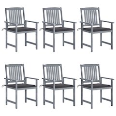Garden Chair Set of 6 Grey Solid Acacia Wood, Polyester Medium