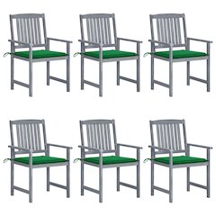 Patio Chair Set of 6 Gray Solid Acacia wood, Polyester Standard