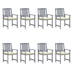 Garden Chair Set of 8 Grey Solid acacia wood, 100% polyester