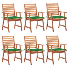Patio Chair Set of 6 Natural Wood Solid Acacia Wood, 100% Polyester