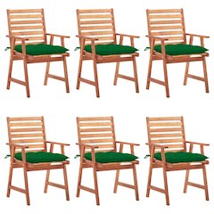 Patio Chair Set of 6 Wood and Green Cushion