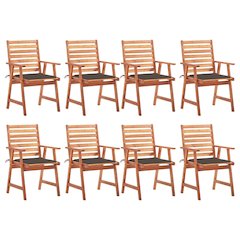 Patio Chair Set of 8 Taupe Cushion, Natural Wood
