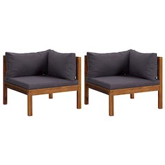 Corner Sofa Dark grey Solid acacia wood, 100% polyester Standard