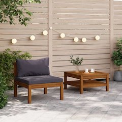 Garden Sofa Set Dark Grey Solid Acacia wood, Polyester Medium