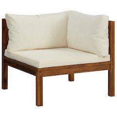 Corner Sofa Cream White Solid Acacia Wood, 100% Polyester Sturdy