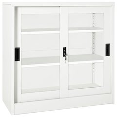 Sliding Door Cabinet White Steel Medium Locks