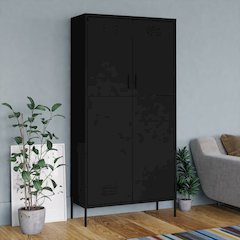 Wardrobe Black Steel Large Wardrobe Rectangular Modern
