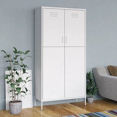 Wardrobe White Steel Medium Height-Adjustable Shelves Wardrobe