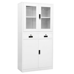 Office Cabinet White Steel and tempered glass 35.4 x 15.7 x 70.9 in