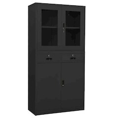 Office Cabinet Anthracite Steel and tempered glass Large