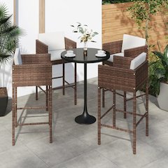Bar Stool Set of 4 Brown Poly Rattan, Powder-Coated Steel