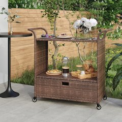 vidaXL Bar Cart with Drawer Brown 39.4"x17.7"x38.2" Poly Rattan