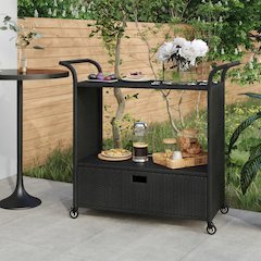 vidaXL Bar Cart with Drawer Black 39.4"x17.7"x38.2" Poly Rattan