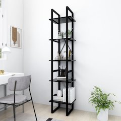 Book Cabinet Black Engineered Wood Medium 5 Tier Book Cabinet