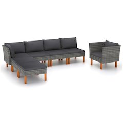 Garden Lounge Set Grey PE Rattan 7 Piece Set Modular