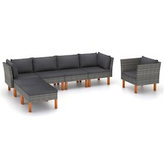7 Piece Patio Lounge Set Poly Rattan and Eucalyptus Wood Gray