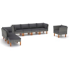 Garden Lounge Set Gray PE Rattan Medium Removable Covers