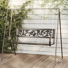 Garden Swing Bench Black Steel and Plastic Medium