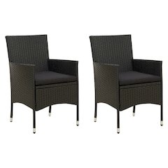 Garden Chair Set of 2 Black Poly Rattan Medium