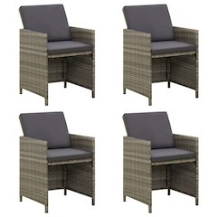 Garden Chair Set of 4 Grey PE rattan, powder-coated steel, fabric
