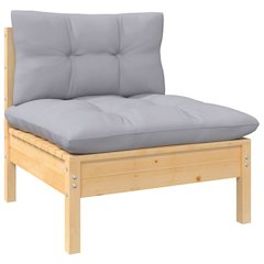 Garden Middle Sofa Gray Solid Pine Wood Medium Modular