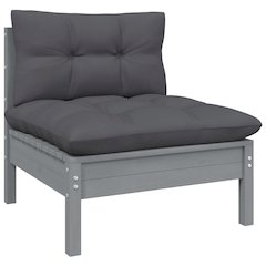 Garden Middle Sofa Grey Solid pine wood, fabric (100% polyester)