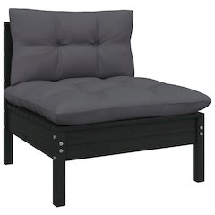 Garden Middle Sofa Black, Anthracite Solid pine wood, 100% polyester
