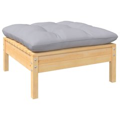 Garden Footstool Gray and Natural Wood Solid Pine Wood and Polyester