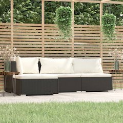 Garden Lounge Set Black PE rattan, powder-coated steel, plastic