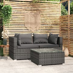 Garden Lounge Set Gray PE rattan 3 Piece Set Modular