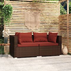 2-seater Sofa Brown Poly Rattan with Cinnamon Red Cushions