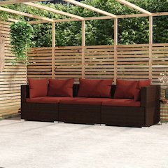 3-Seater Sofa Brown PE rattan, powder-coated steel 3-seater