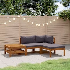 Wooden Lounge Set Dark grey, Natural wood