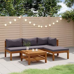 Wooden Lounge Set Dark Grey, Natural Wood