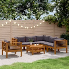 Wooden Lounge Set Dark Grey Cushions