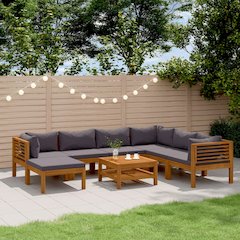 Wooden Lounge Set Dark grey Solid acacia wood Compact Modular