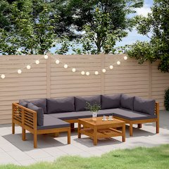 Wooden Lounge Set Dark Grey Solid Acacia wood Compact Modular