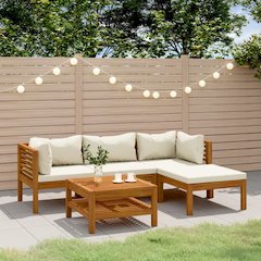 Garden Lounge Set Cream Solid Acacia wood, Polyester Medium