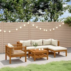Garden Lounge Set Cream Solid acacia wood, fabric (100% polyester)